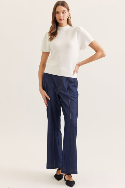 Puff Sleeve Mock Neck Top
