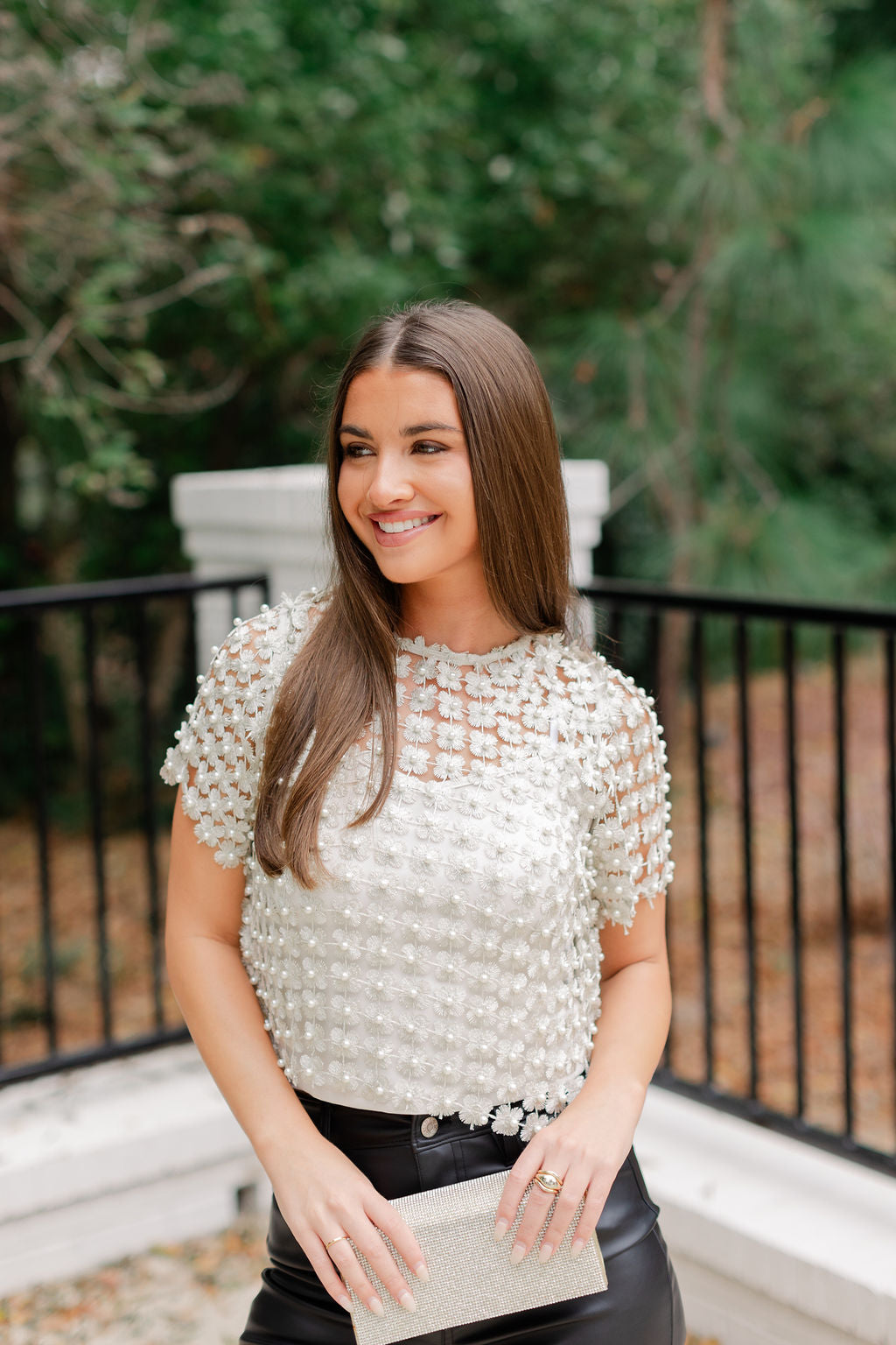 Crochet Lace Pearl Beaded Top