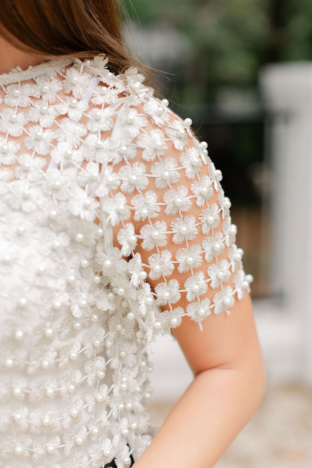 Crochet Lace Pearl Beaded Top