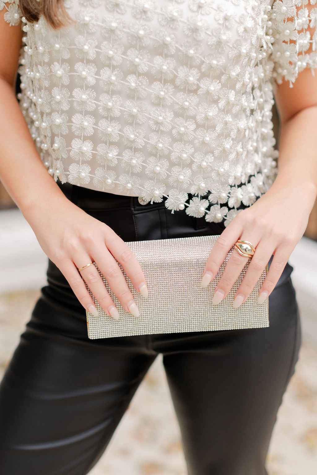 Crochet Lace Pearl Beaded Top