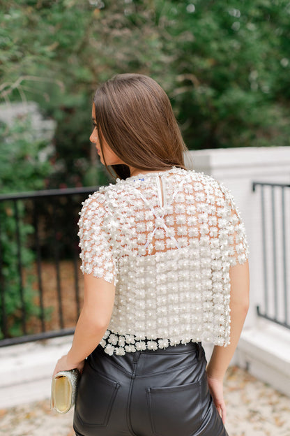 Crochet Lace Pearl Beaded Top