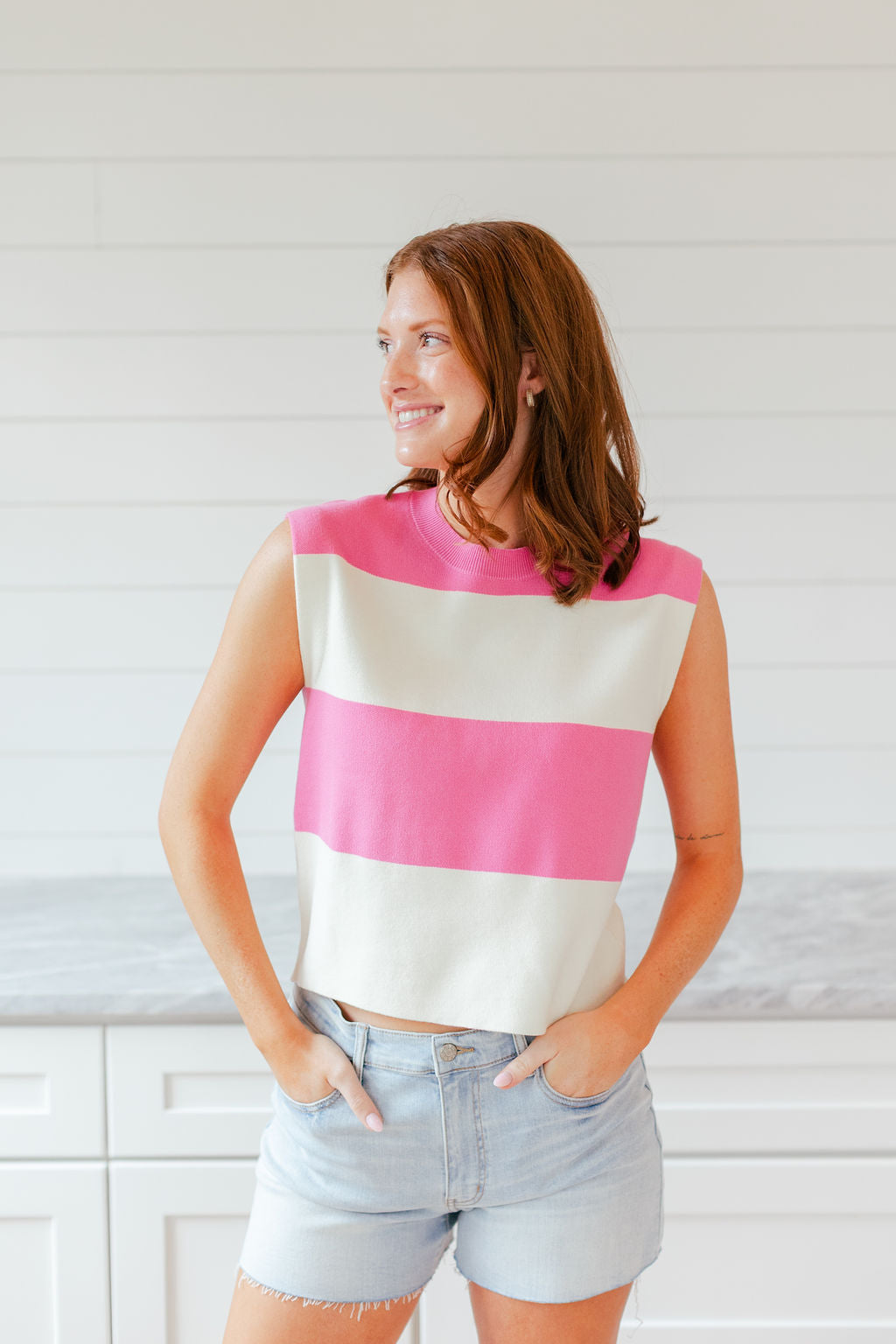 Sleeveless Striped Sweater