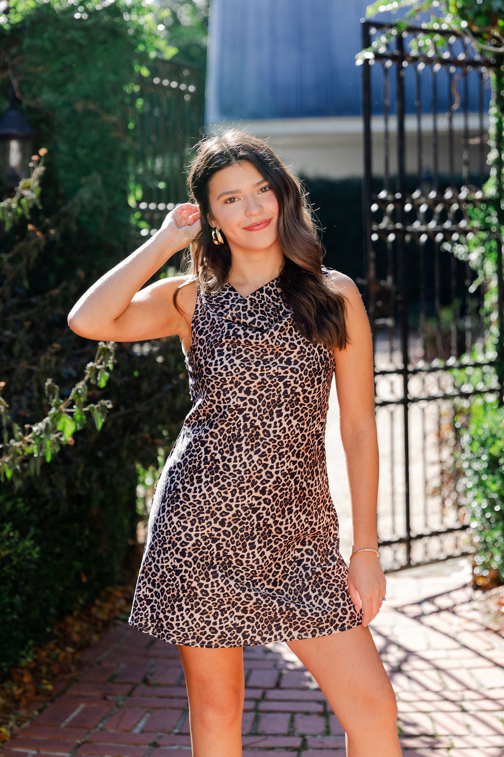 Animal Print Cowl Neck Dress