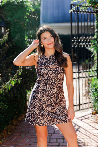 Animal Print Cowl Neck Dress