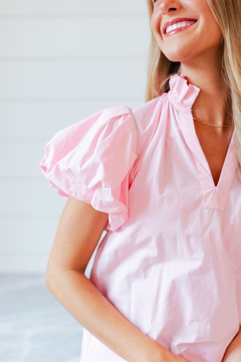 Puff Sleeve V Neck Top