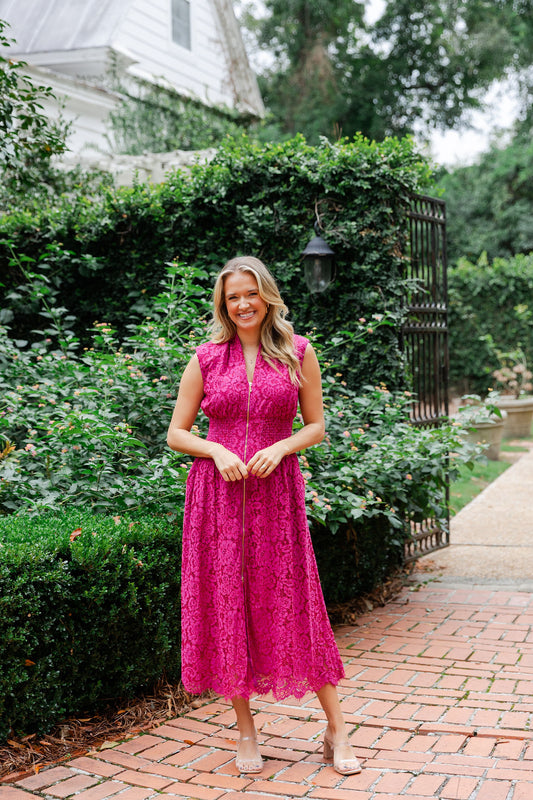 Lace Front Zip Midi Dress