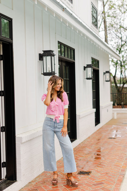 Striped Knit Bow Cardigan