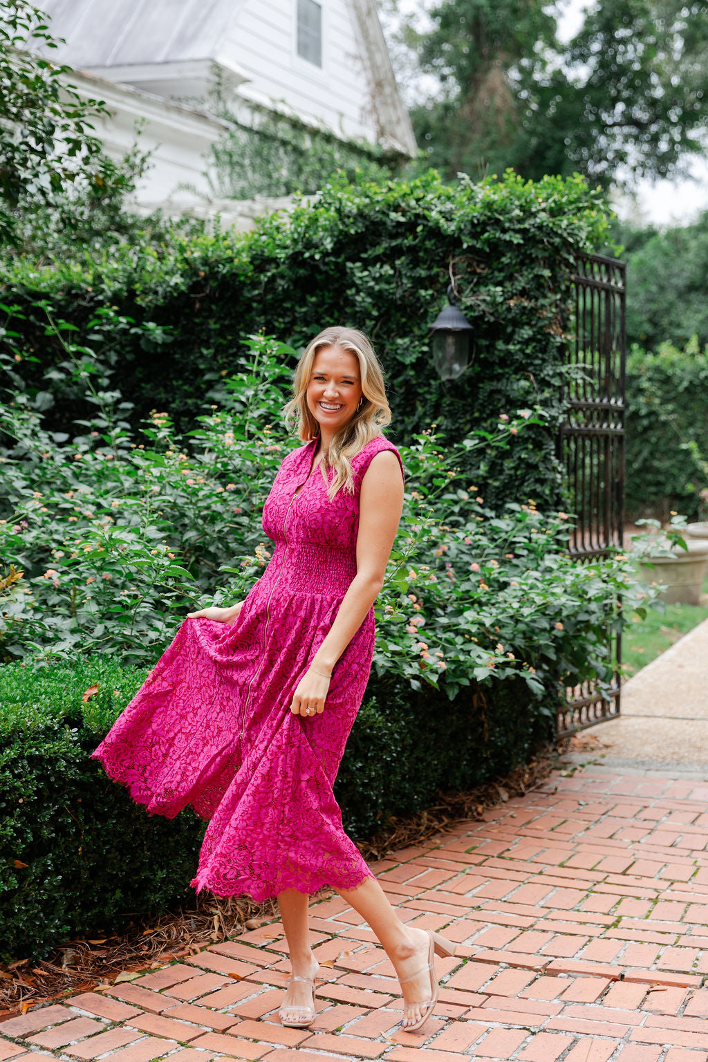 Lace Front Zip Midi Dress