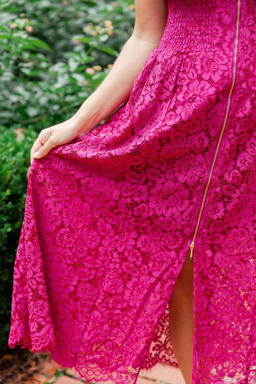 Lace Front Zip Midi Dress