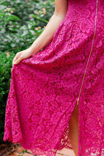 Lace Front Zip Midi Dress