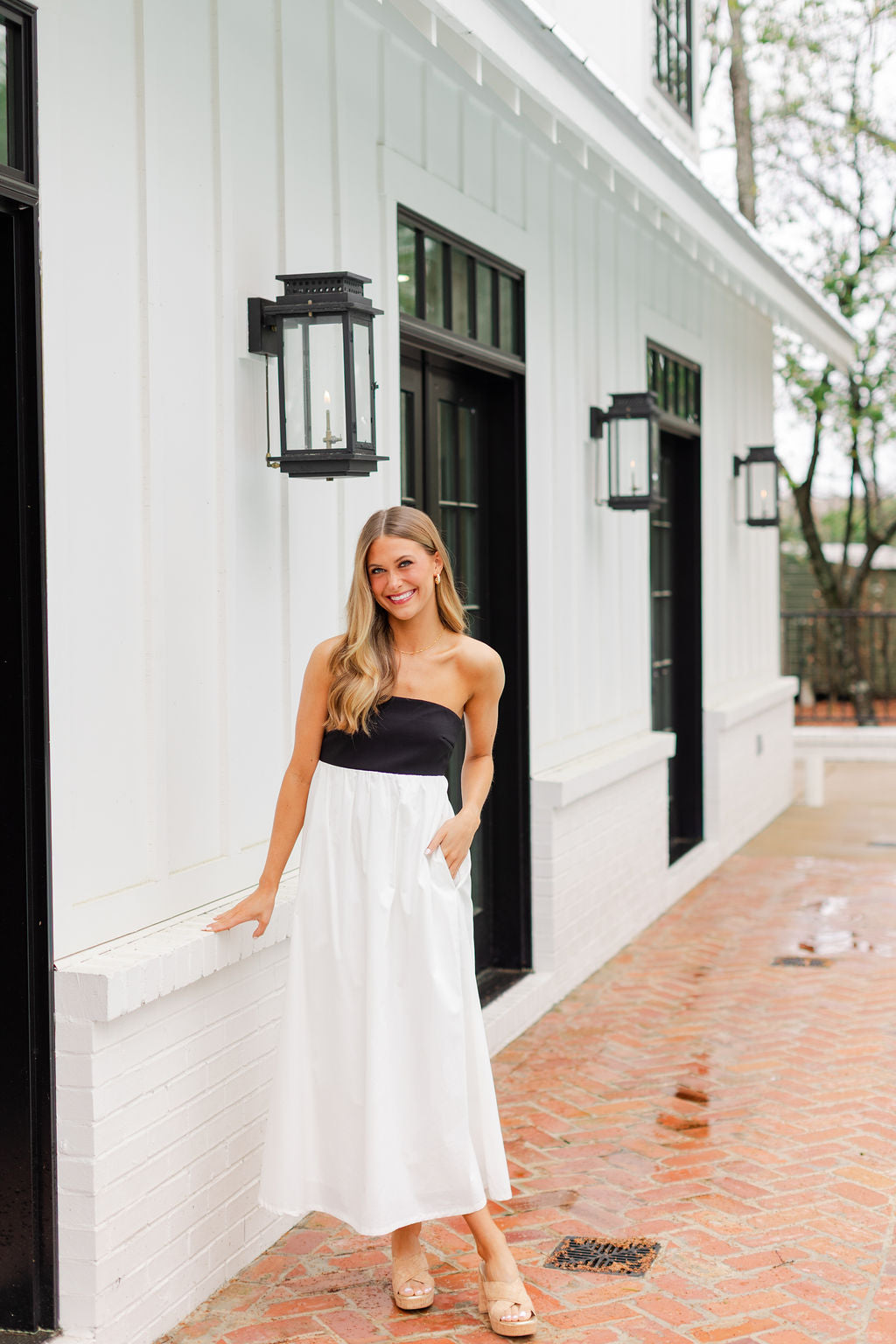 Strapless Empire Color Block Dress