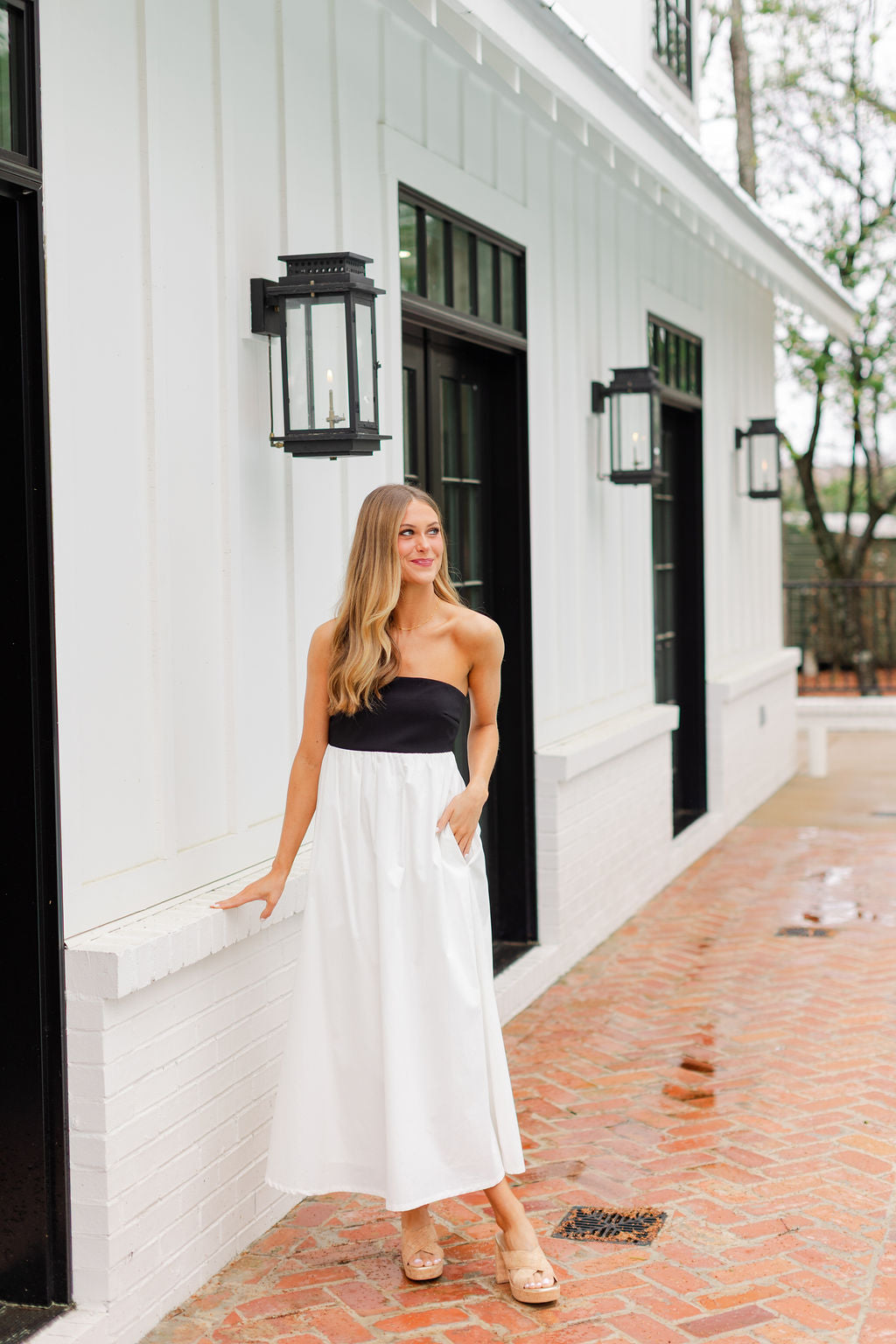 Strapless Empire Color Block Dress