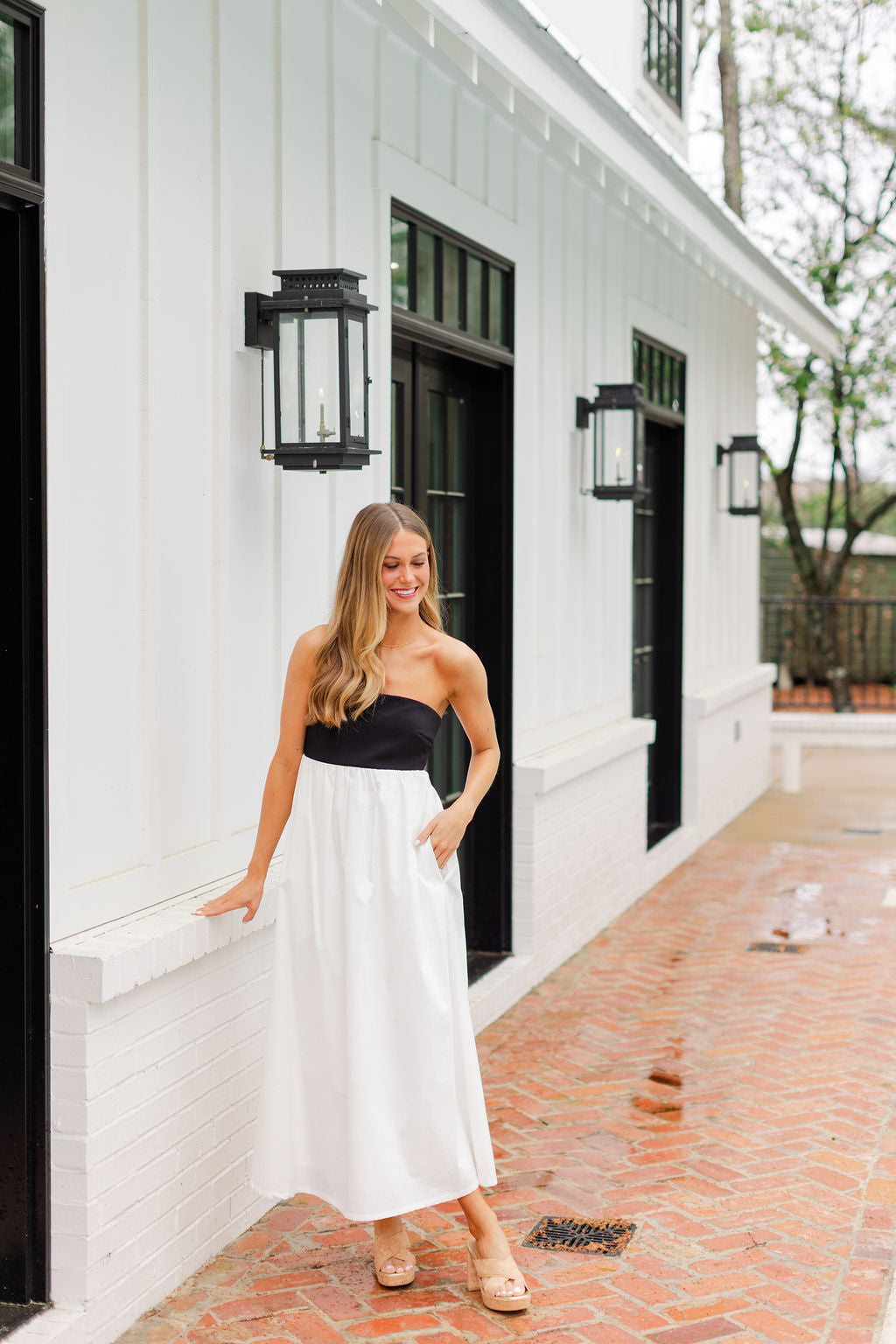 Strapless Empire Color Block Dress