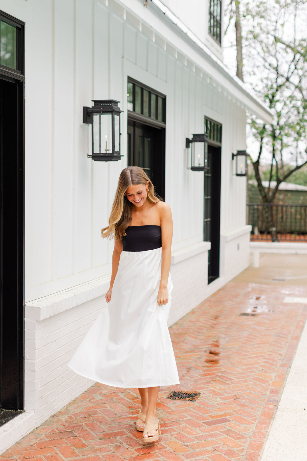 Strapless Empire Color Block Dress