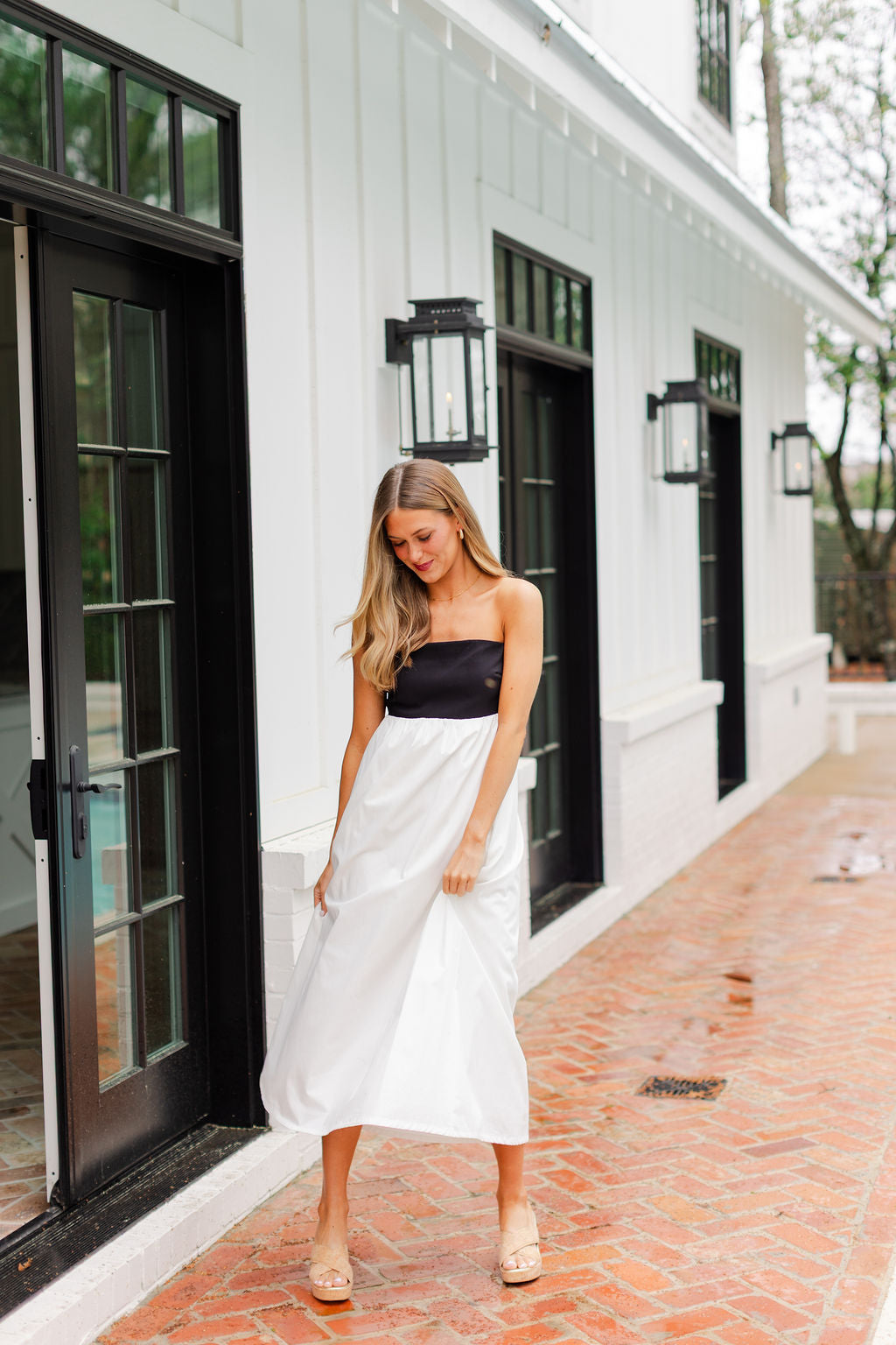 Strapless Empire Color Block Dress