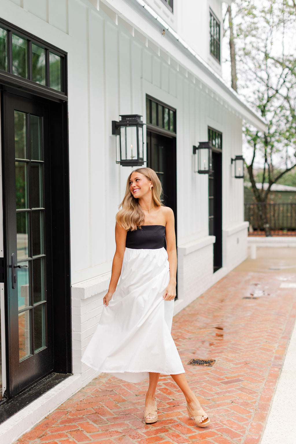 Strapless Empire Color Block Dress