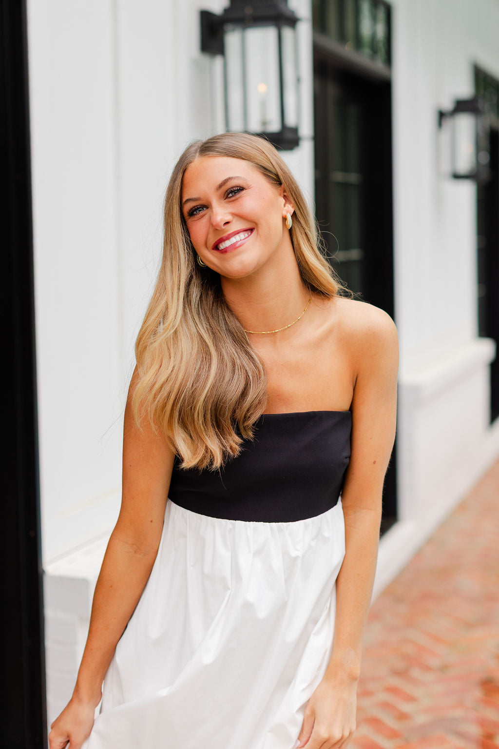 Strapless Empire Color Block Dress