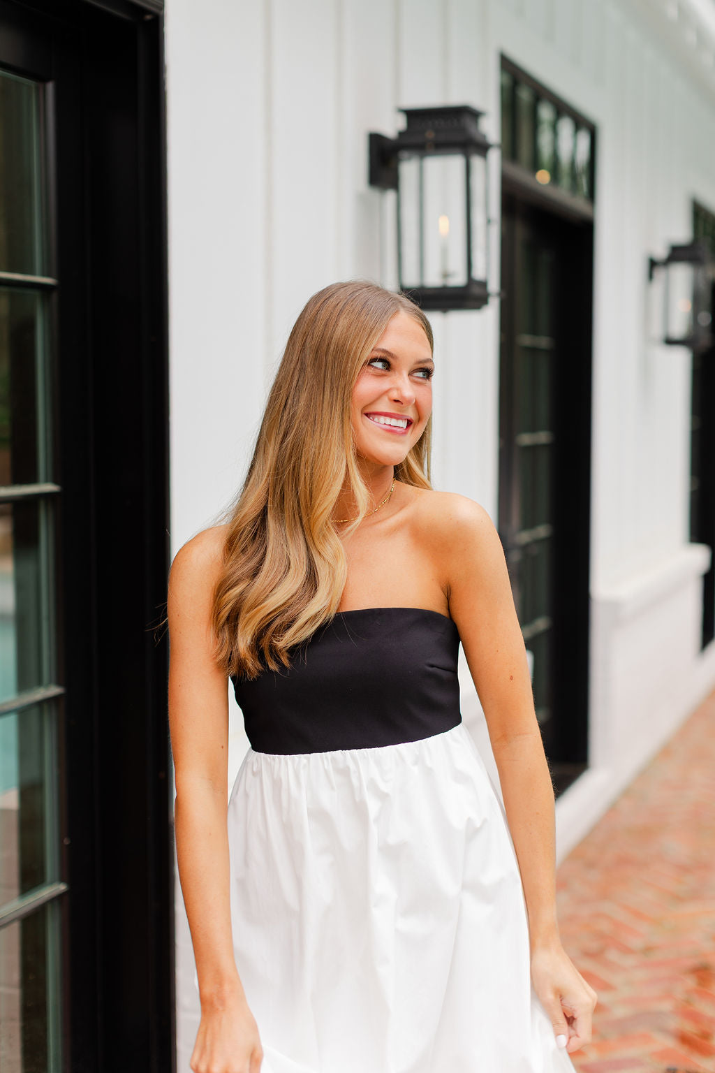 Strapless Empire Color Block Dress