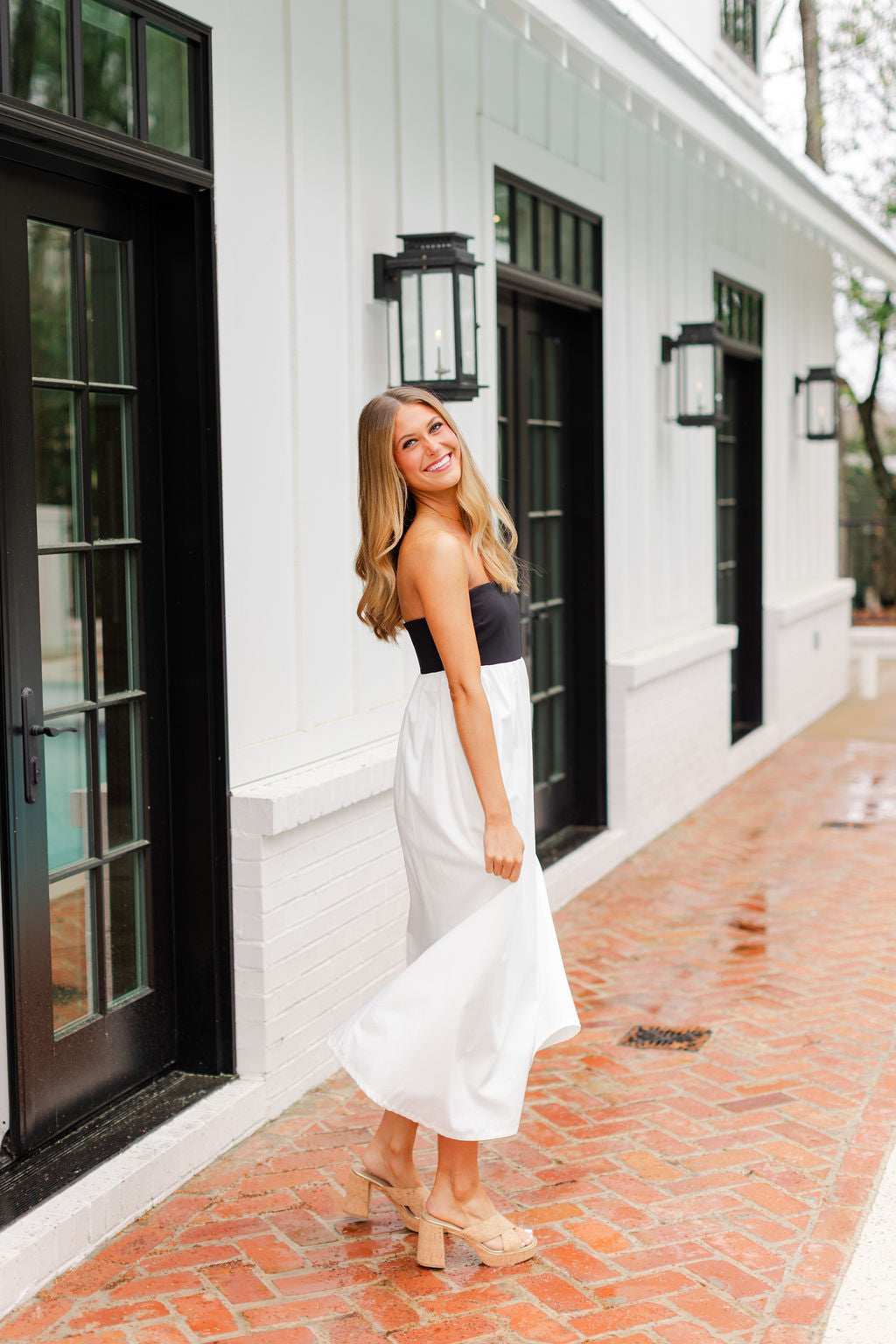 Strapless Empire Color Block Dress