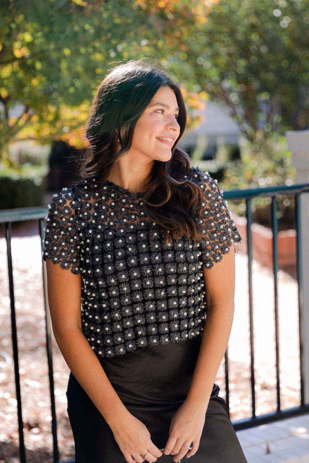 Crochet Lace Pearl Beaded Top