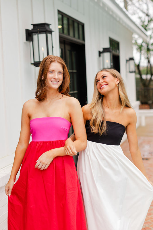 Strapless Empire Color Block Dress
