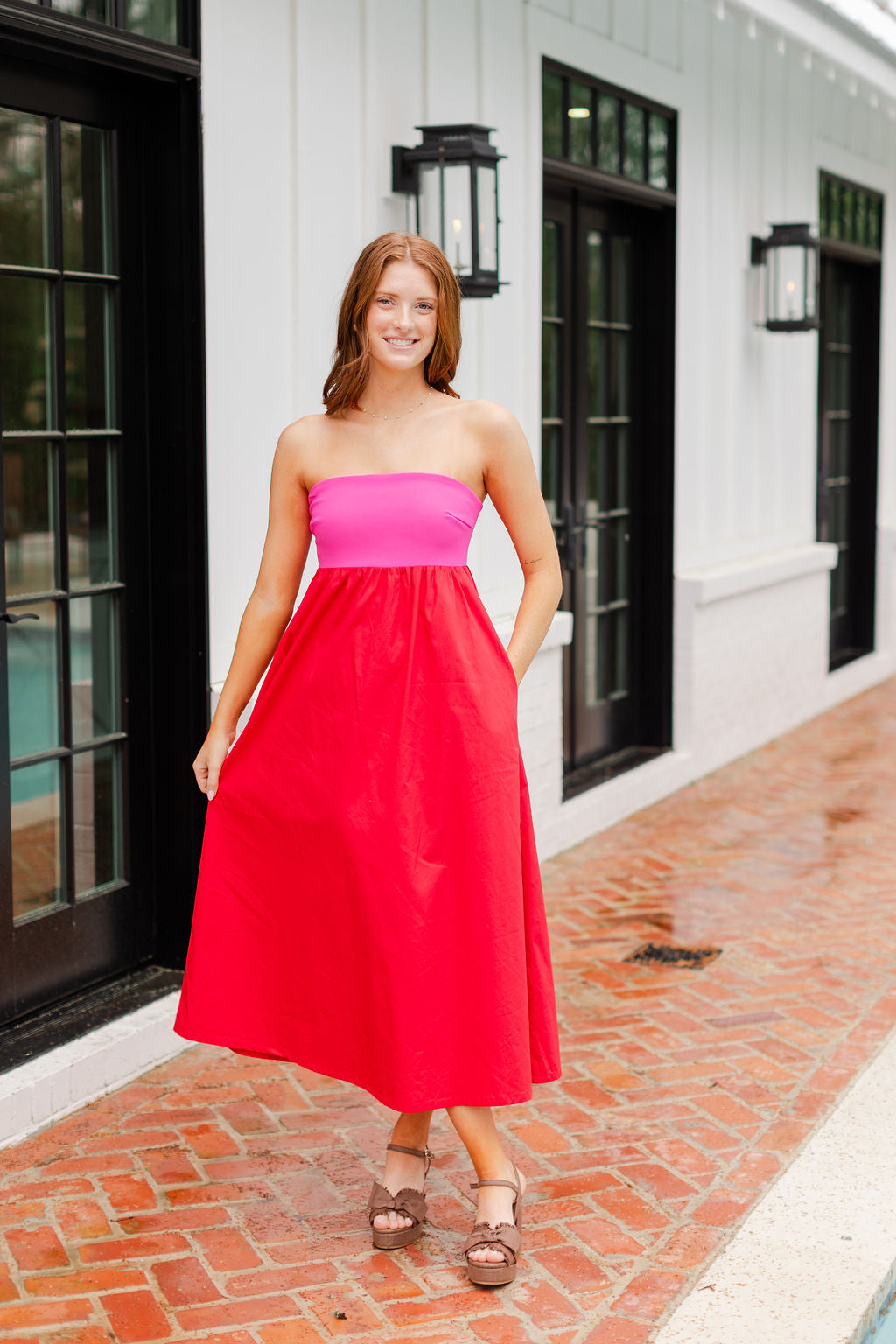 Strapless Empire Color Block Dress
