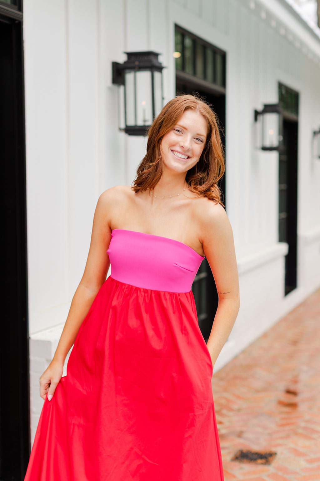 Strapless Empire Color Block Dress