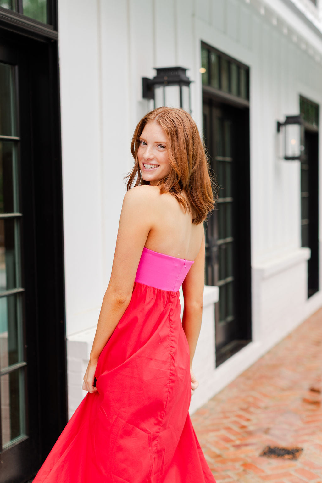 Strapless Empire Color Block Dress