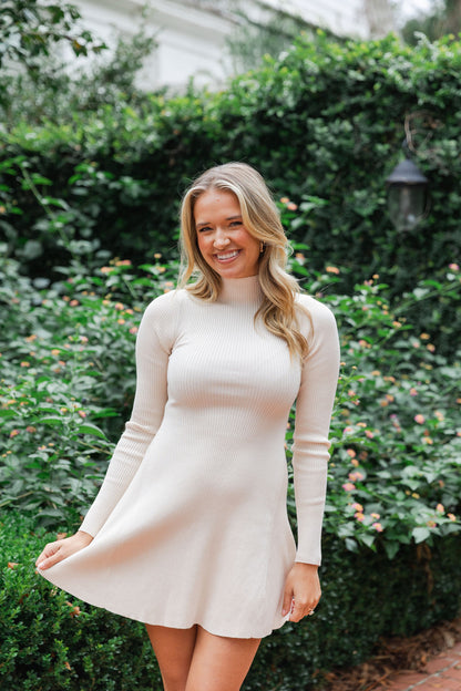 Mock Neck Flare Mini Dress