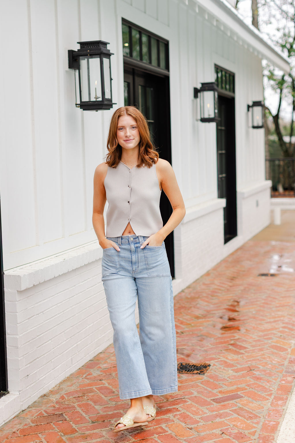 Sleeveless Button Down Knit Top