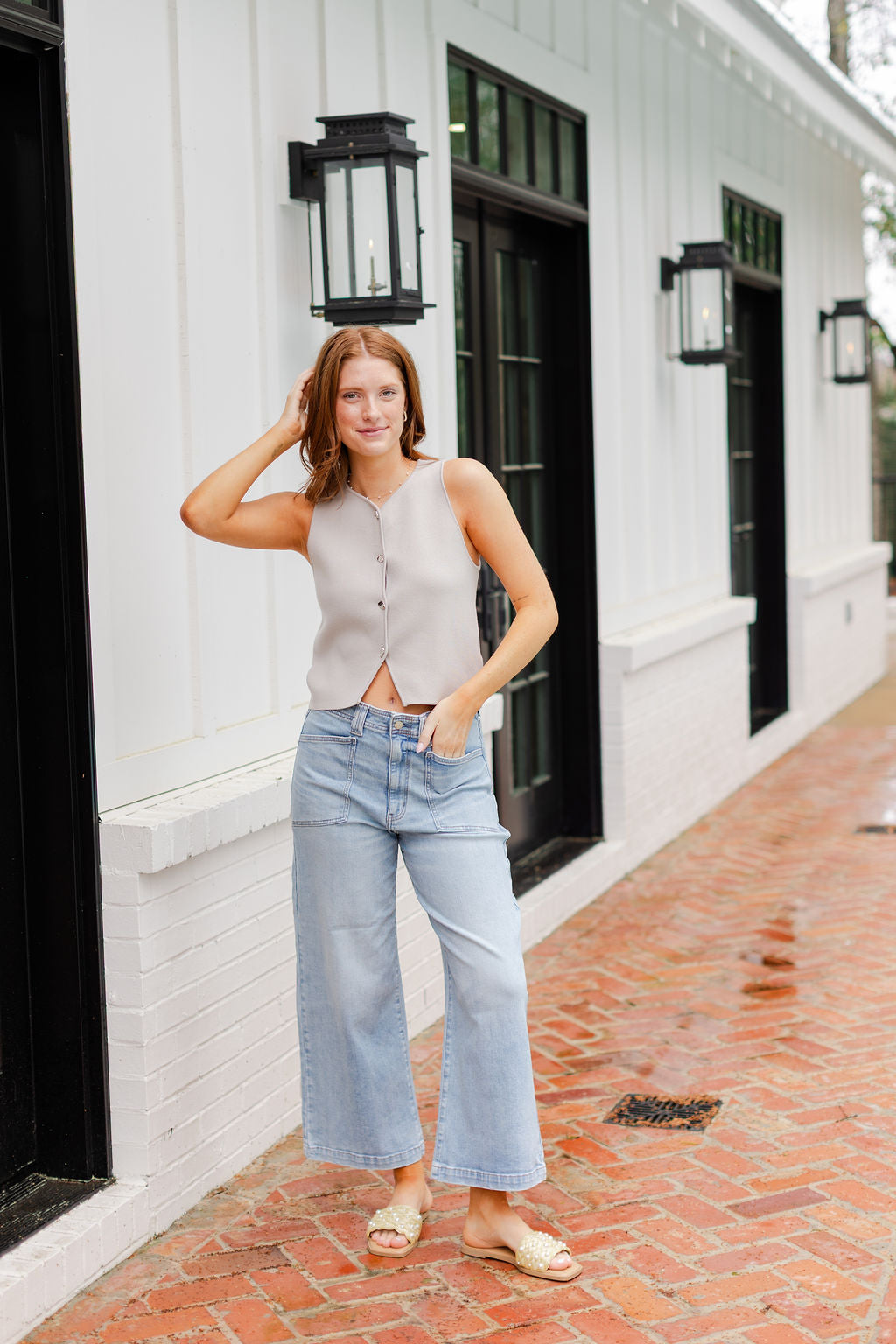 Sleeveless Button Down Knit Top