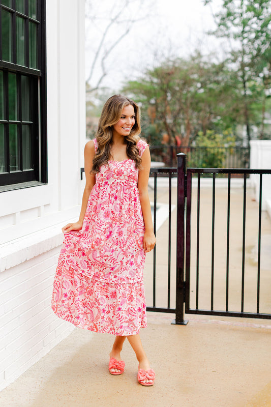 Abstract Print Square Neck Midi Dress