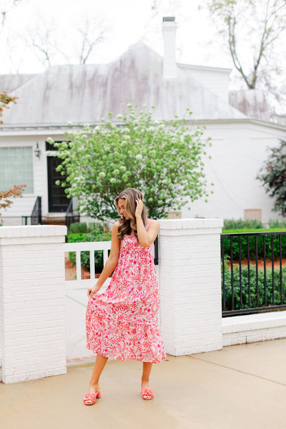 Abstract Print Square Neck Midi Dress
