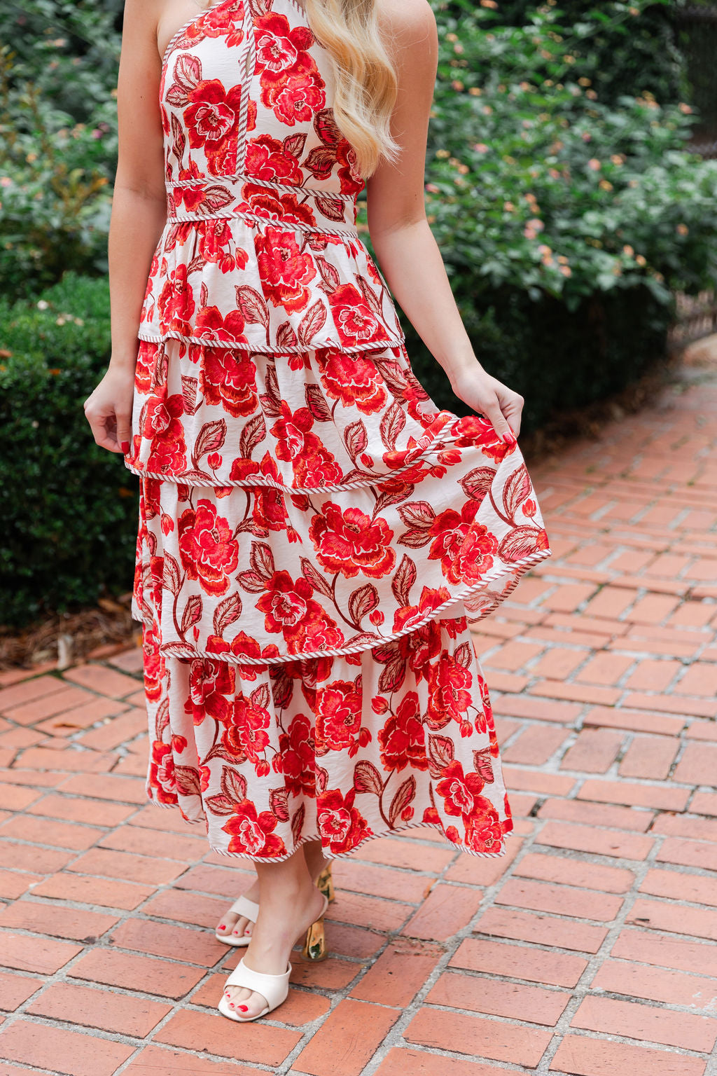 Floral Tiered Halter Bow Midi Dress