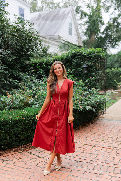 Zip Front Midi Dress