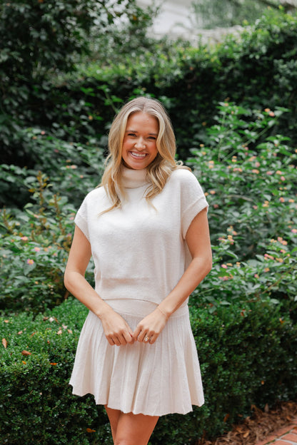 Turtleneck & Pleated Skirt Set