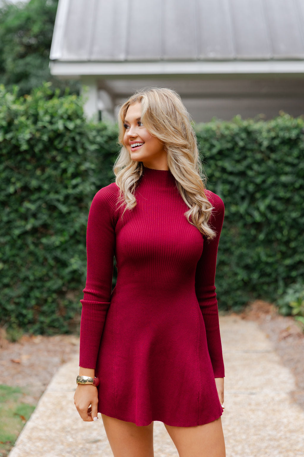 Mock Neck Flare Mini Dress