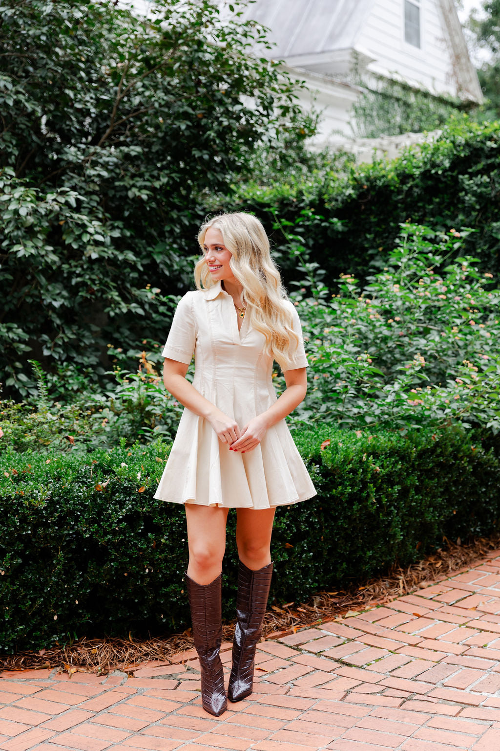 Contrast Top Stitch Detail Polo Dress