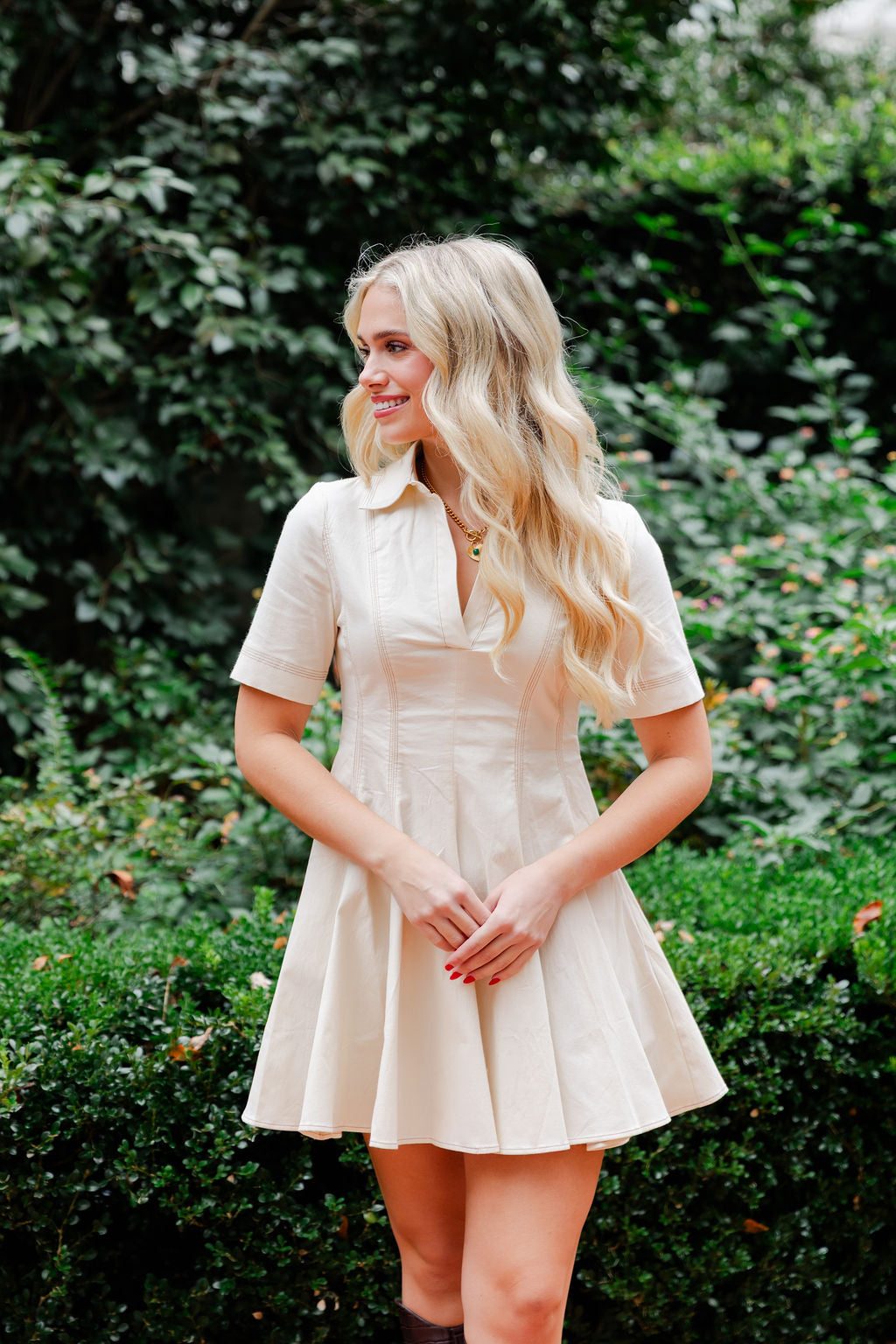 Contrast Top Stitch Detail Polo Dress