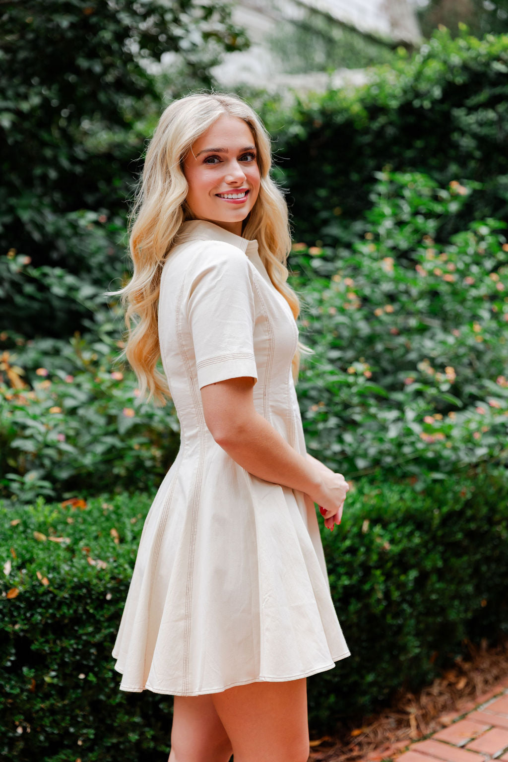 Contrast Top Stitch Detail Polo Dress