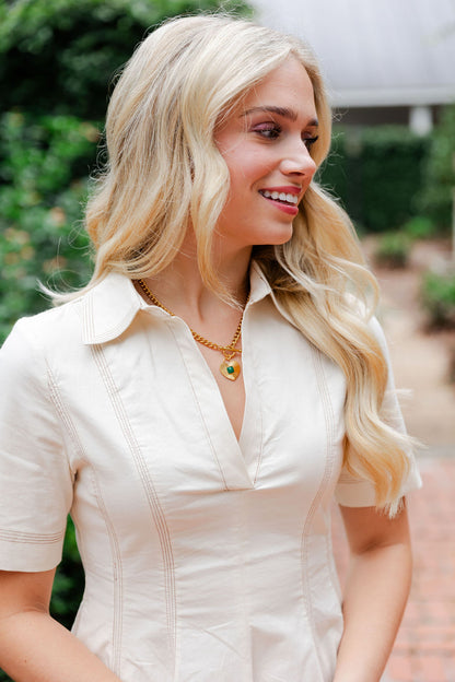 Contrast Top Stitch Detail Polo Dress