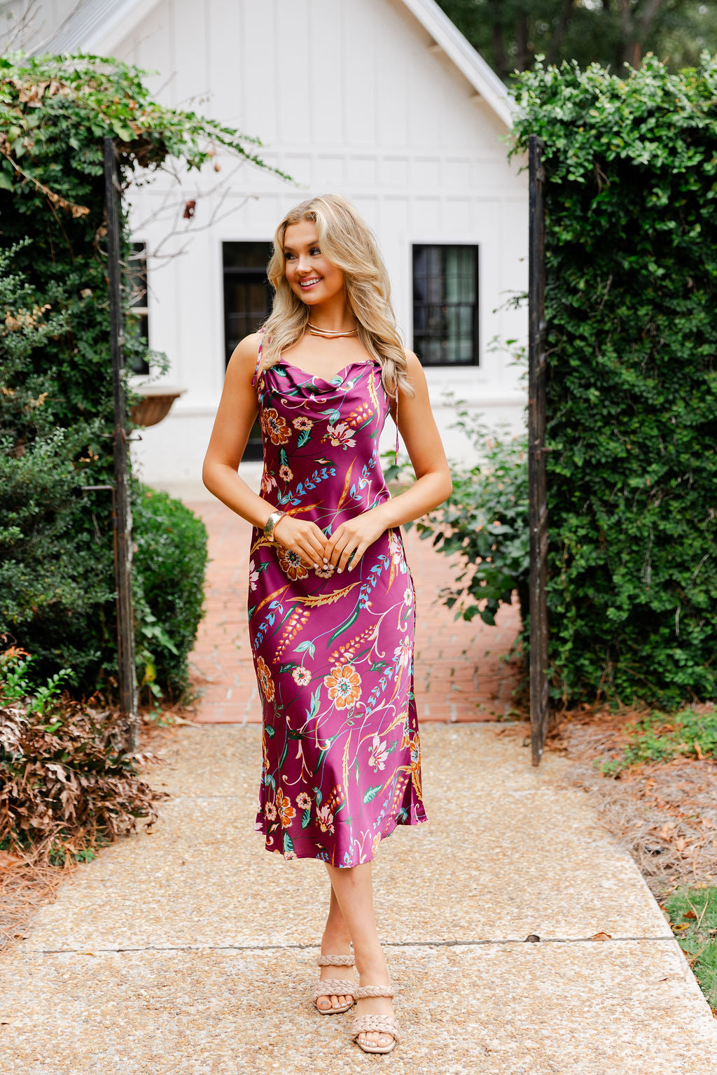Tie Strap Floral Midi Dress