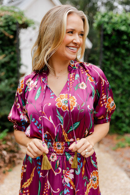 Short Sleeve Floral Tiered Maxi Dress