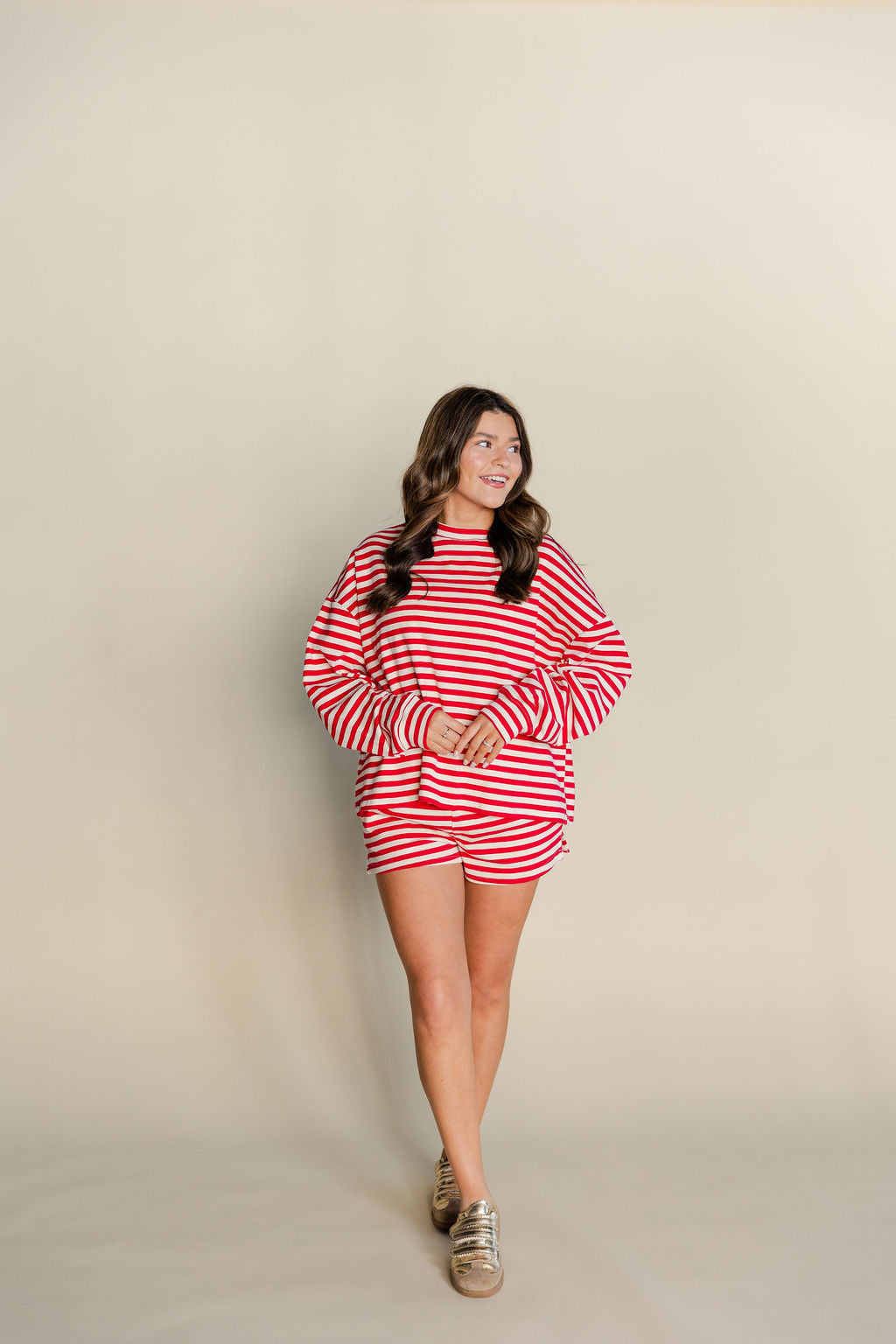 Striped Drop Shoulder Top & Shorts Set