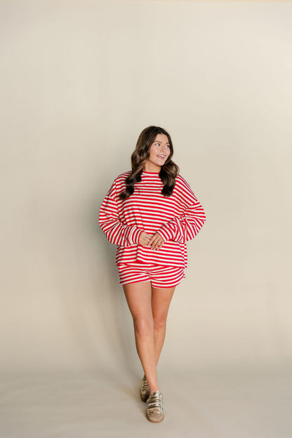 Striped Drop Shoulder Top & Shorts Set