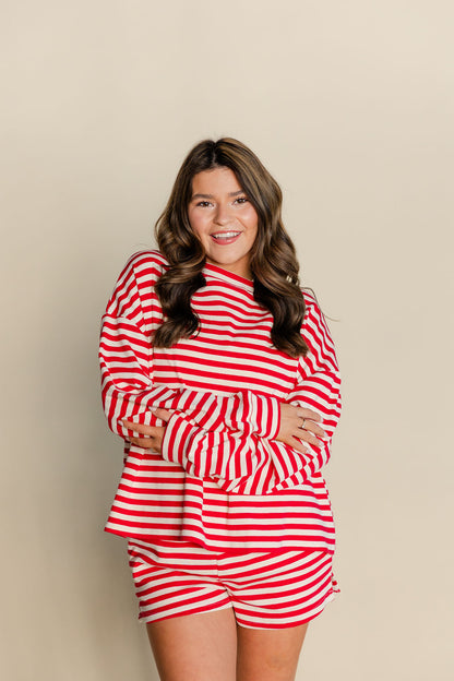 Striped Drop Shoulder Top & Shorts Set