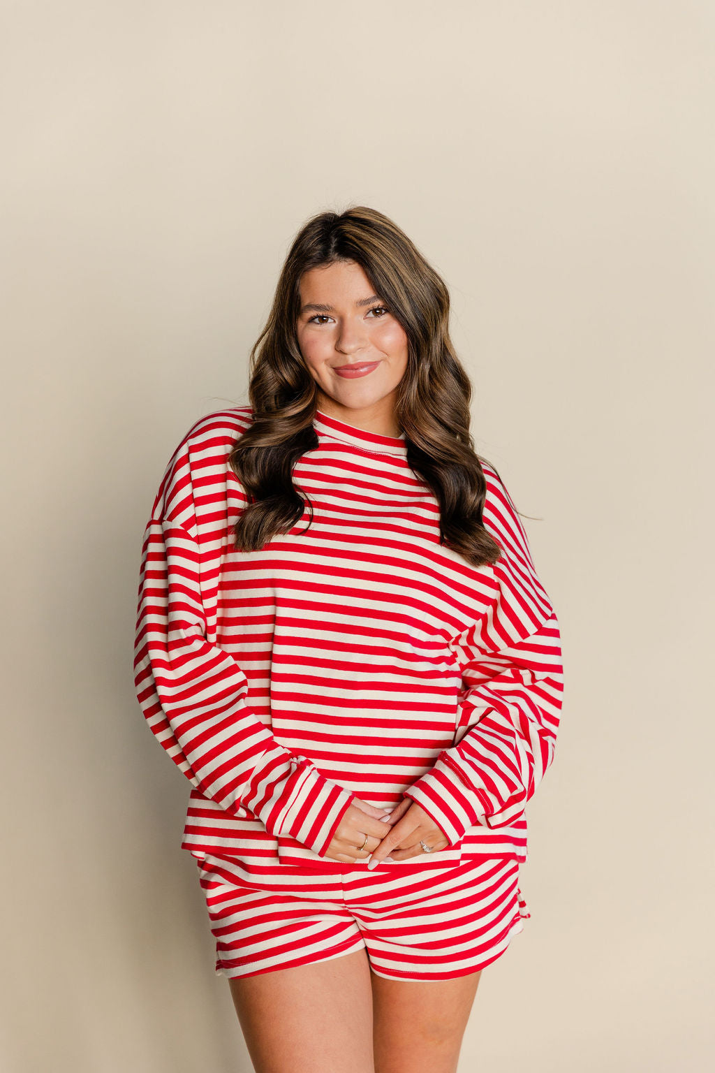 Striped Drop Shoulder Top & Shorts Set