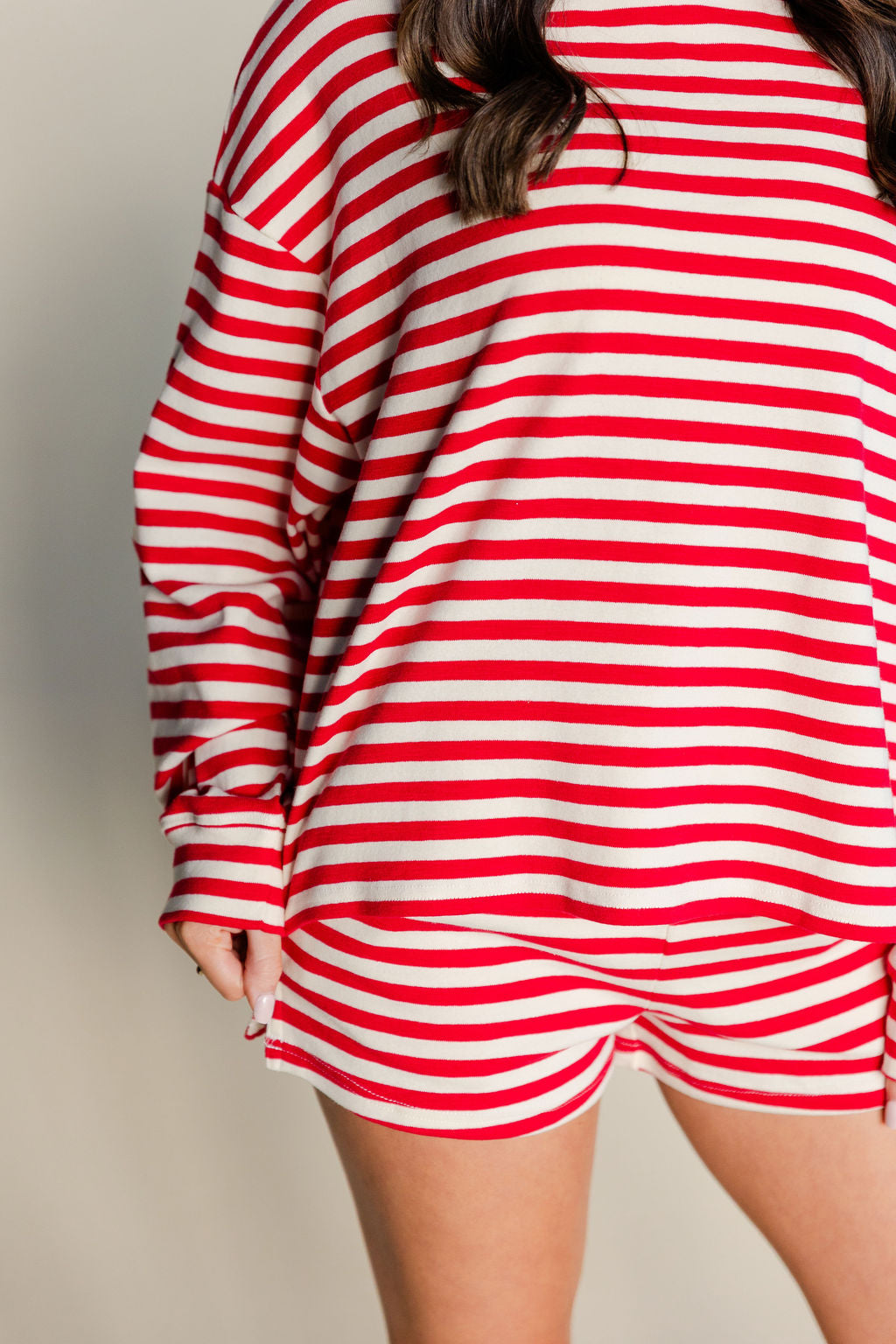 Striped Drop Shoulder Top & Shorts Set