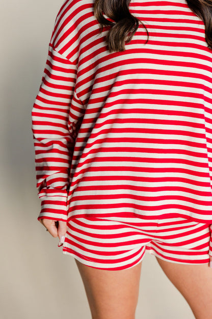 Striped Drop Shoulder Top & Shorts Set