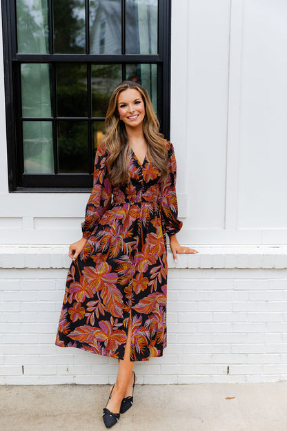 Leaf Print Midi Dress
